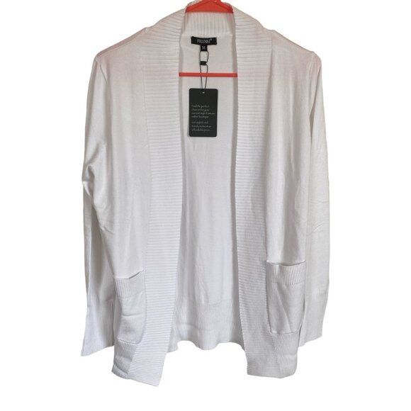 Folunsi women's medium white long sleeve stretchy open cardigan sweater - Picture 8 of 13